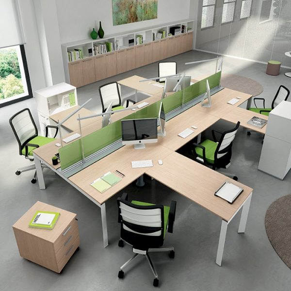 scrivania multipostazione ENTITY-Workstations-con-profilo-attrezzato-Riganelli-Uffici