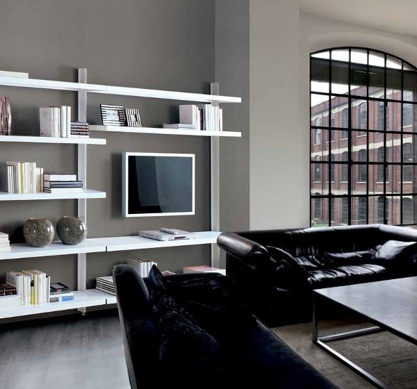 Libreria metallica componibile per soggiorno con vano tv