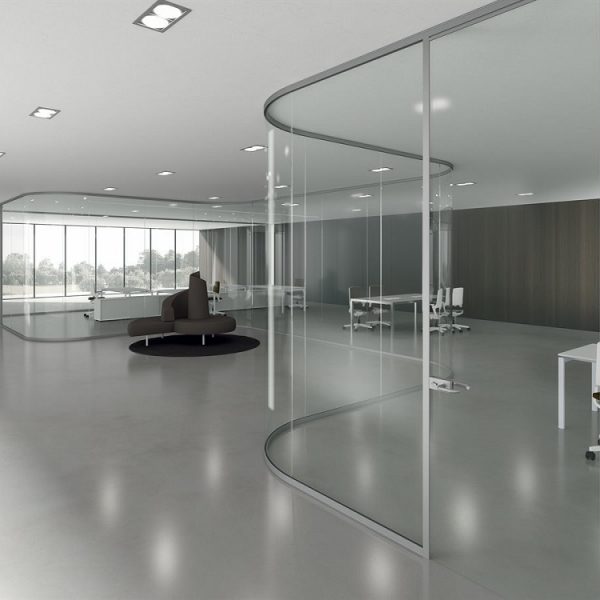 Monovetro-pareti-divisorie-uffici-in-vetro-arrotondate-di-design-Riganelli-Arredamenti