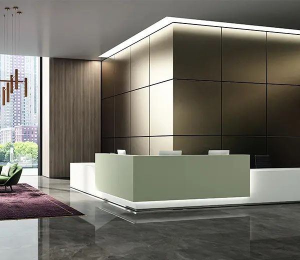 Lux reception minimal con finiture eleganti e luce -riganelli